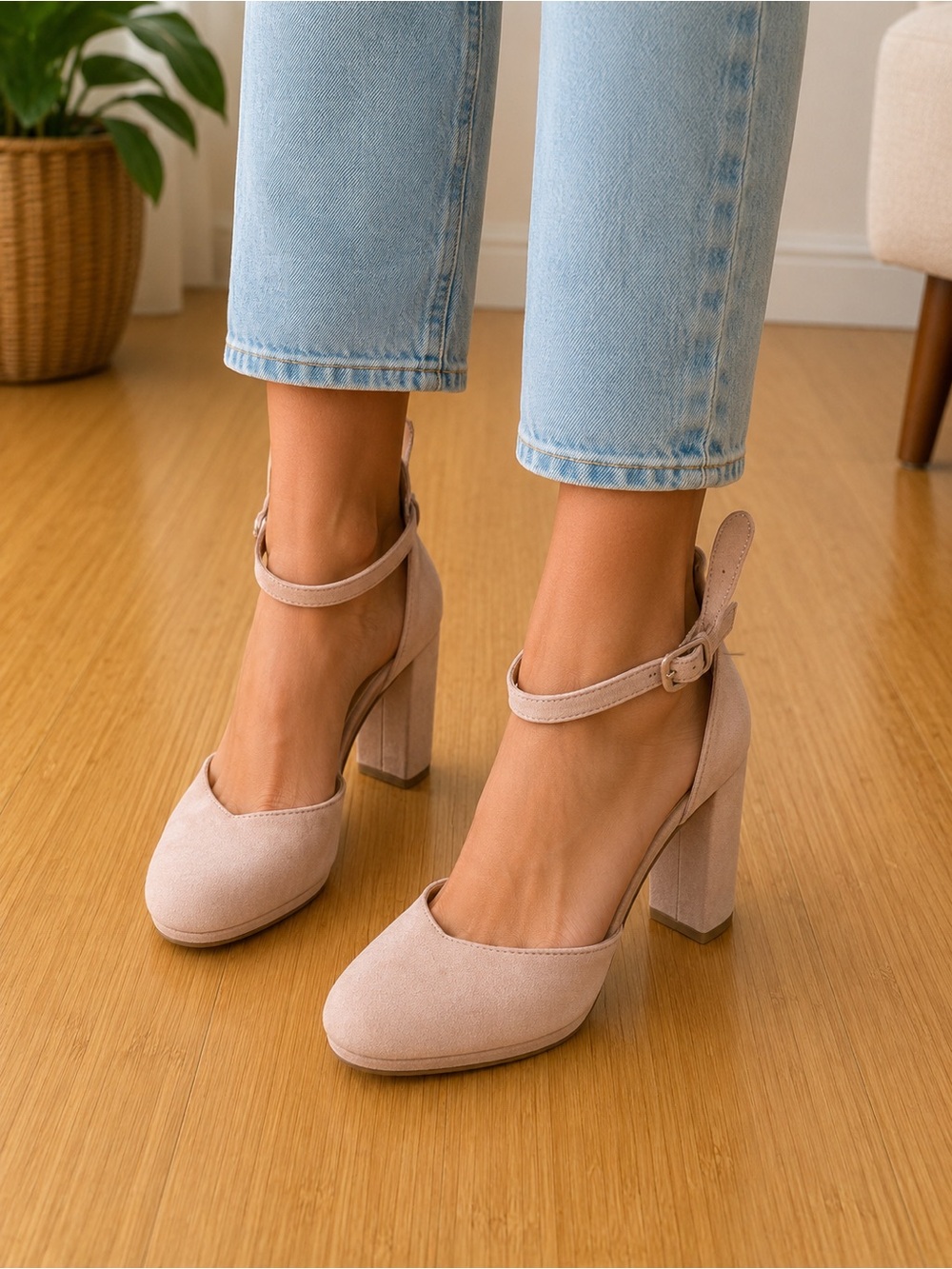 Sun + Stone Blush Ankle-Strap Block Heels